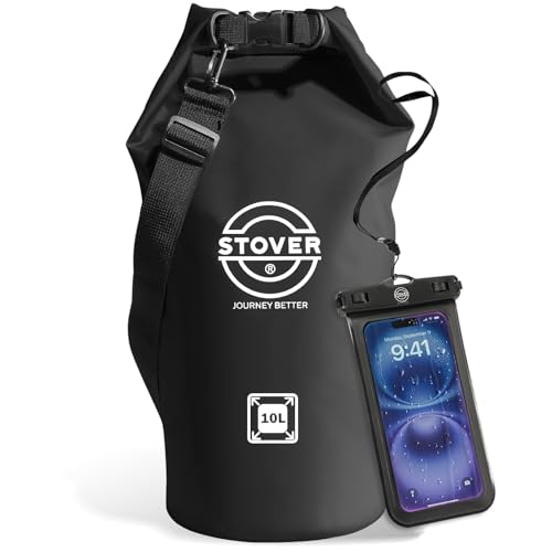 5/10/25/30/40L Waterproof Dry Bag, Medium Lightweight Roll Top Dry Bag Backpack w/Waterproof Phone Case, Kayaking, Travel, Hiking, Fishing, Tubing, Camping, the Beach, Men/Women (Black) (5/10l Black / 10L)