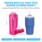 Collapsible Water Bottle with Carabiner (Magenta / 23 Ounces)