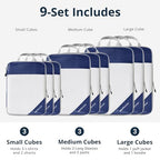 9 Set Compression Packing Cubes for Travel (Navy / 9 pcs)