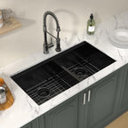 33 Inch Matte Black Double Bowl Kitchen Sinks Undermount (Matte Black-Workstation / 33''x19''-60/40)