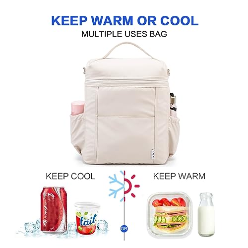 NOL Insulated Lunch Bags for Women Cooler Bag Lightweight Nylon Waterproof Lunch Box for Work (Cream / Large (12 Liters))