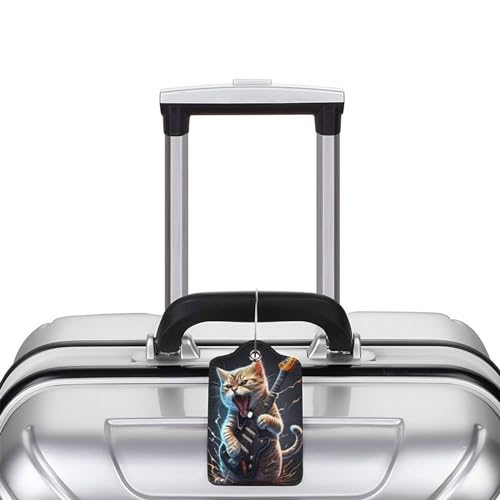 2 Pack Luggage Tags for suitcases Guitar Funny cute cat Luggage Tag (Guitar Cat)