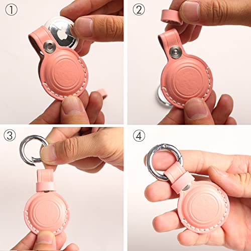 Genuine Leather Airtag Holder Suitable for Apple Airtag Keychain Leather ([1 Pack] Pink V1.0)