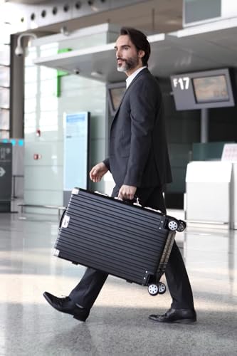 28 Inch All Aluminum Checked in Luggage with Leather Handle (Black / Checked in 26inch)