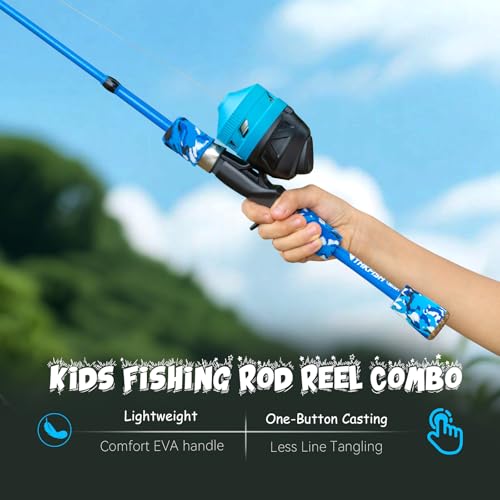 Kids Fishing Pole 2 Set (2 Pack(Pink+Blue) Pole Set with Sunglasses / 4.9 ft)