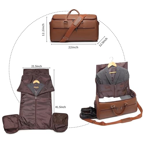 Garment Bag with Shoe Pouch Carry On Convertible Travel Duffel Bag for Men Women (Brown / Travel)