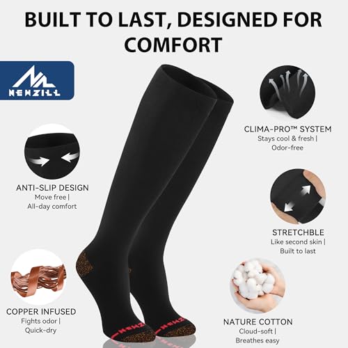 Copper Compression Dress Socks for Women & Men (Small-Medium / Black)