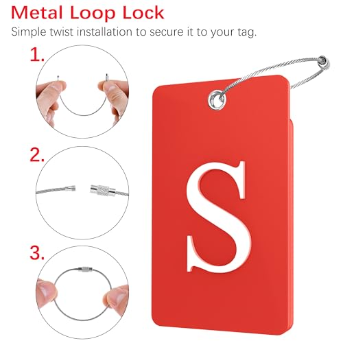 2 Pack Initial Luggage Tags for Suitcases Airplane Travel Essentials (Large S / Red)