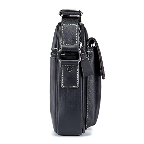 Genuine Leather Shoulder Bag Small Men Messenger Pack Handbag Sling Crossbody Bag Man Purse for Business Work Everyday Outdoor Travel Black (01-black)