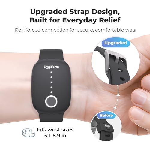 Fashion FDA Cleared Relieve Nausea Electrode Stimulator Morning Sickness Motion Travel Sickness Vomit Relief Rechargeable No Gel Drug Free Wrist Bands Without Side Effects (Charcoal Black)