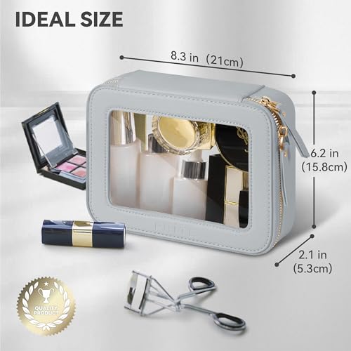 Clear Makeup Bag Travel Cosmetic Organizer Toiletry Case for Women (Grey / Standard - Single Layer)