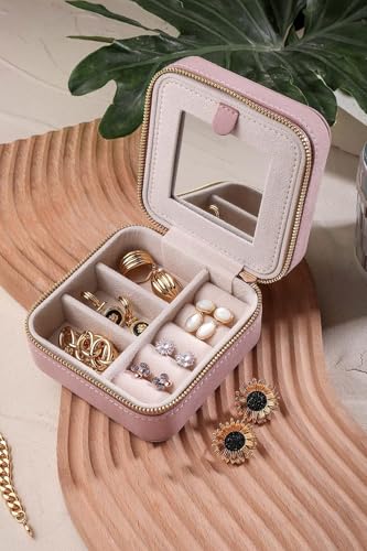 Travel Jewelry Organizer Boxes for Women Small Portable Necklace Earrings Bracelet Rings Travel Case Best Friend Birthday Gifts for Women Trendy (Butterfly_Pink_Gold)