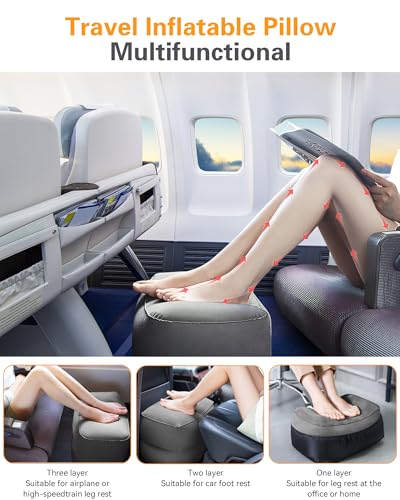 Inflatable Foot Rest Pillow for Airplane Travel (Dark Grey / 2 Pack (Regular Premium))