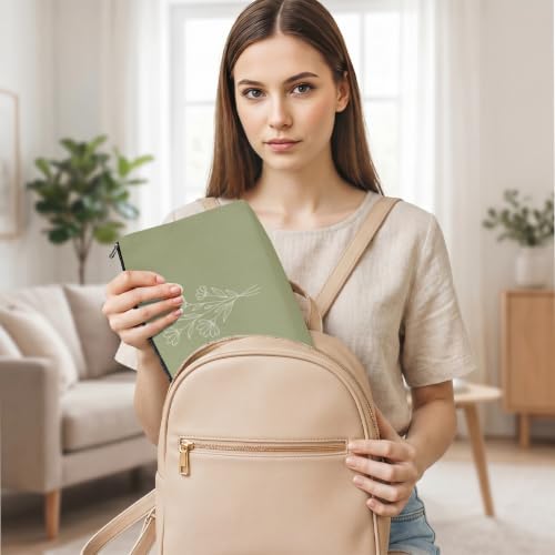 Minimalist Line Art Wildflower Makeup Bag Green Cosmetic Bags for Women (Light Green Flowers 1821)