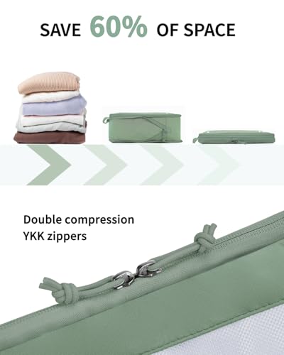 5 Set Compression Packing Cubes for Suitcases Organiser Bags Set Travel Essentials with Shoe Bags for Travel Tear (5 Set Compression Packing Cubes / All Green-Compress)