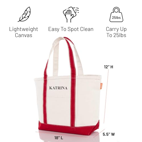 Medium Classic Personalized Monogram Canvas Tote Bag for Women (Red)