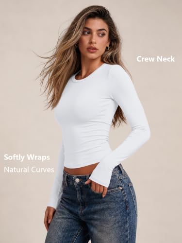 Womens Long Sleeve Shirts Basic Compression Tops White S (Small / White)