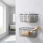 2 Set Adhesive Hanging Wall Basket Inside Cabinet Door Organizer (Black / 2 PACK)