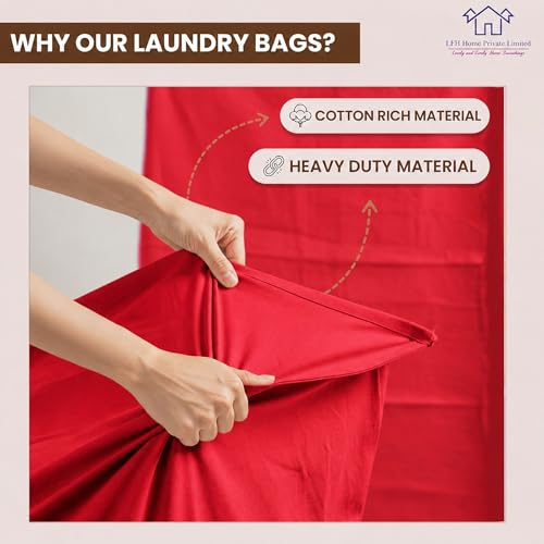 LFH Home Cotton Rich Large Premium Canvas Laundry Bag (20"x30" (Pack of 2) / Red)