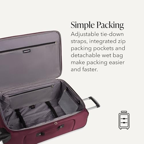 Sion Softside Expandable Spinner Luggage Durable Lightweight Travel Suitcase (Checked-Large / Merlot)
