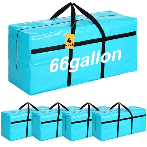 4 Pcs 66 Gallon Extra Large Moving Bags Heavy Duty Storage Bag (66 Gallon / Lake Blue)