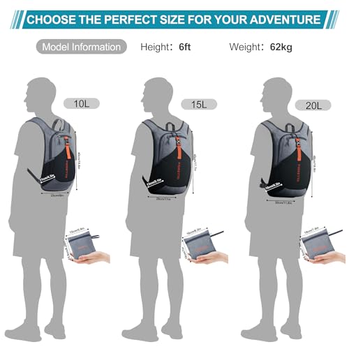 20L Hiking Backpack for Men Women Lightweight Foldable Small Daypack for Travel Camping Outdoor (Grey and Black / 20l)