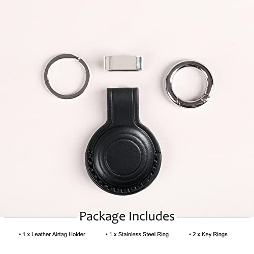 Genuine Leather Keychain Holder Compatible with Airtag ([1 Pack] Black V2.0)