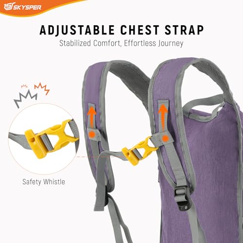 15L Foldable Hiking Backpack Lightweight Packable Travel Daypack with Chest Strap Small Outdoor Folding Back Pack Collapsible Bag for Women Men (Purple / 15l)