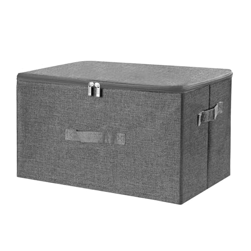 Fabric Storage Bins with Zipper Lids (Gray / Large (Pack of 1))