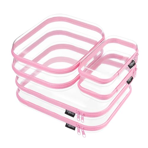 Clear Hard Shell Zipper Cases (Pink / 6 Pack (2L+2M+2S))