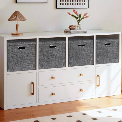 Storage Bins with Lids (13×13×13/4pcs with lids / Charcoal Gray)