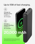 20000mAh 15W 3 Port Power Bank (Black)