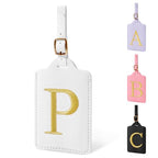 Personalized Initial Luggage Tags for Suitcase TSA Approved (White Leather,glod Letter / P)