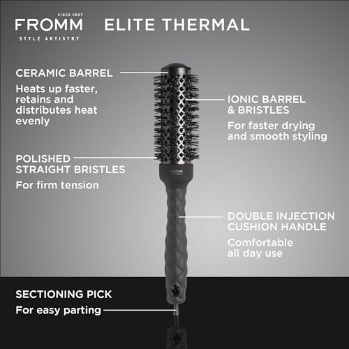 Elite Thermal Ceramic x Ionic 1.25" Round Brush for Expert Blowouts and Faster Hair Drying (1.25" Standard Barrel)