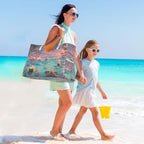Large Beach Bags Totes Canvas Tote Shoulder Bag Soft Wave Water Resistant Bags for Gym Travel Daily Ocean (Hawaii Beach Two Flamingo)