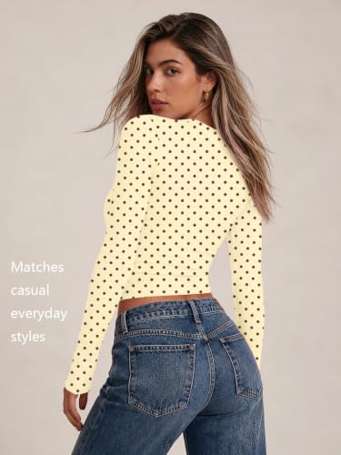 Womens Long Sleeve Shirts Basic Compression Tops Yellow Dots S (Small / Yellow Dots)