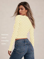 Womens Long Sleeve Shirts Basic Compression Tops Yellow Dots XL (X-Large / Yellow Dots)