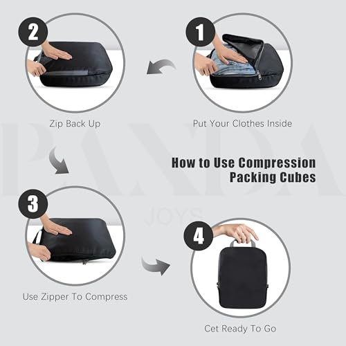 4 Set Compression Packing Cubes Travel (Black)