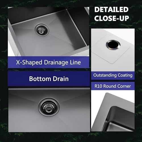 25 x 22 Inch Drop In Black Kitchen Sink (Gunmental Black / 25" x 22" x 9")