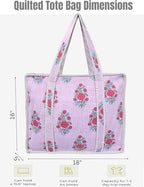 100% Cotton Quilted Tote Bag For Women (Lavish Lavender Floral Print)
