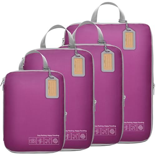 Compression Packing Cubes for Travel (01 Attractive Purple / 4-Piece Set)