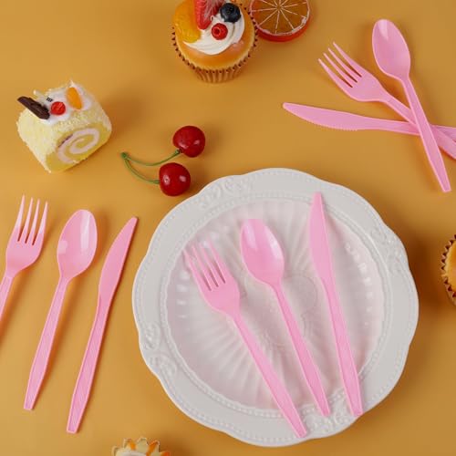90 Pieces Pink Plastic Cutlery Set (Pink)