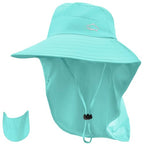 Sun Hat for Men Women with Neck Flap& Removable Face Cover Wide Brim (1pack-aqua)