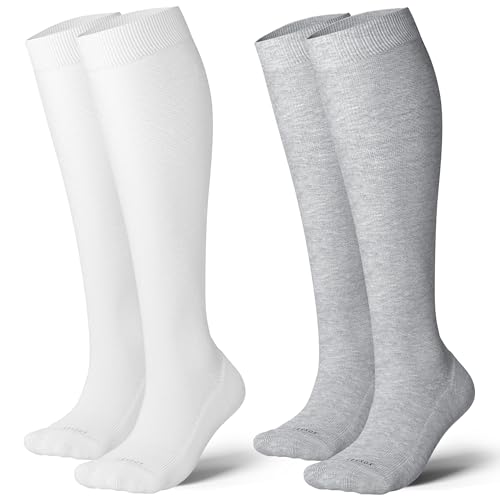 Cotton Compression Socks for Women&Men 20 (2 Pairs-grey&white / Medium-Large)