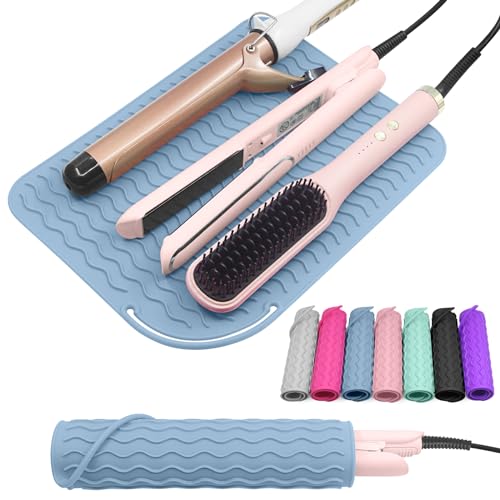 Plus Size Silicone Heat Resistant Mat for Hair Tools (Blue)