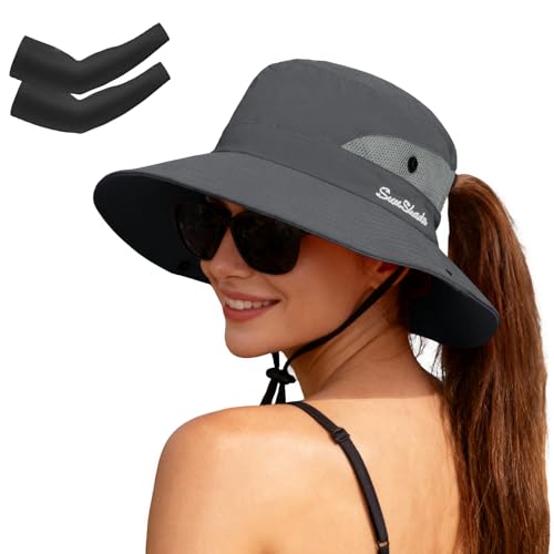 Women's Ponytail Safari Sun Hat (6 3/4-6 7/8 / 1-grey/Arm Sleeves)