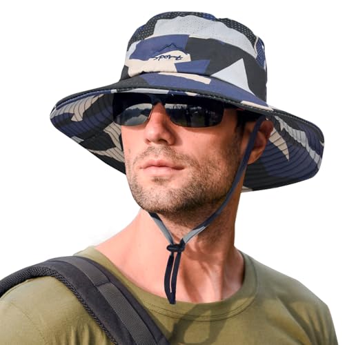 Sun Hats for Men Women UPF 50+ Breathable Wide Brim Summer Fishing (Camo Beige)