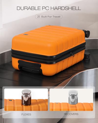 Luggage Set 3 Piece Lightweight Durable Hardshell (Tangerine)