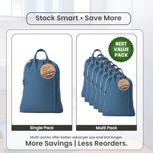 LFH Home Large Premium Cotton Rich Canvas Laundry Bag with Drawstring and Handles Heavy Duty (20”x30” (Pack of 4) / Sky Blue)