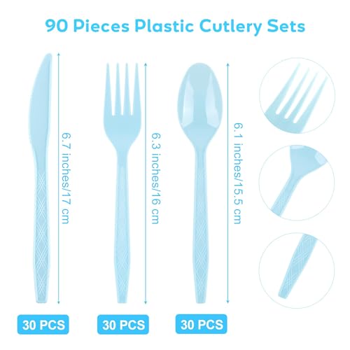 90 Pieces Light Blue Plastic Cutlery Set (Light Blue)